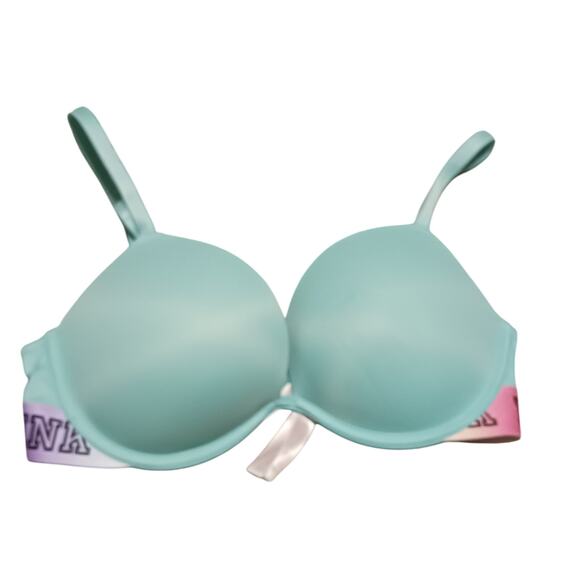 PINK VICTORIA'S SECRET Wear Everywhere Super Push-Up Bra size 34D Teal & Pink - Picture 1 of 5